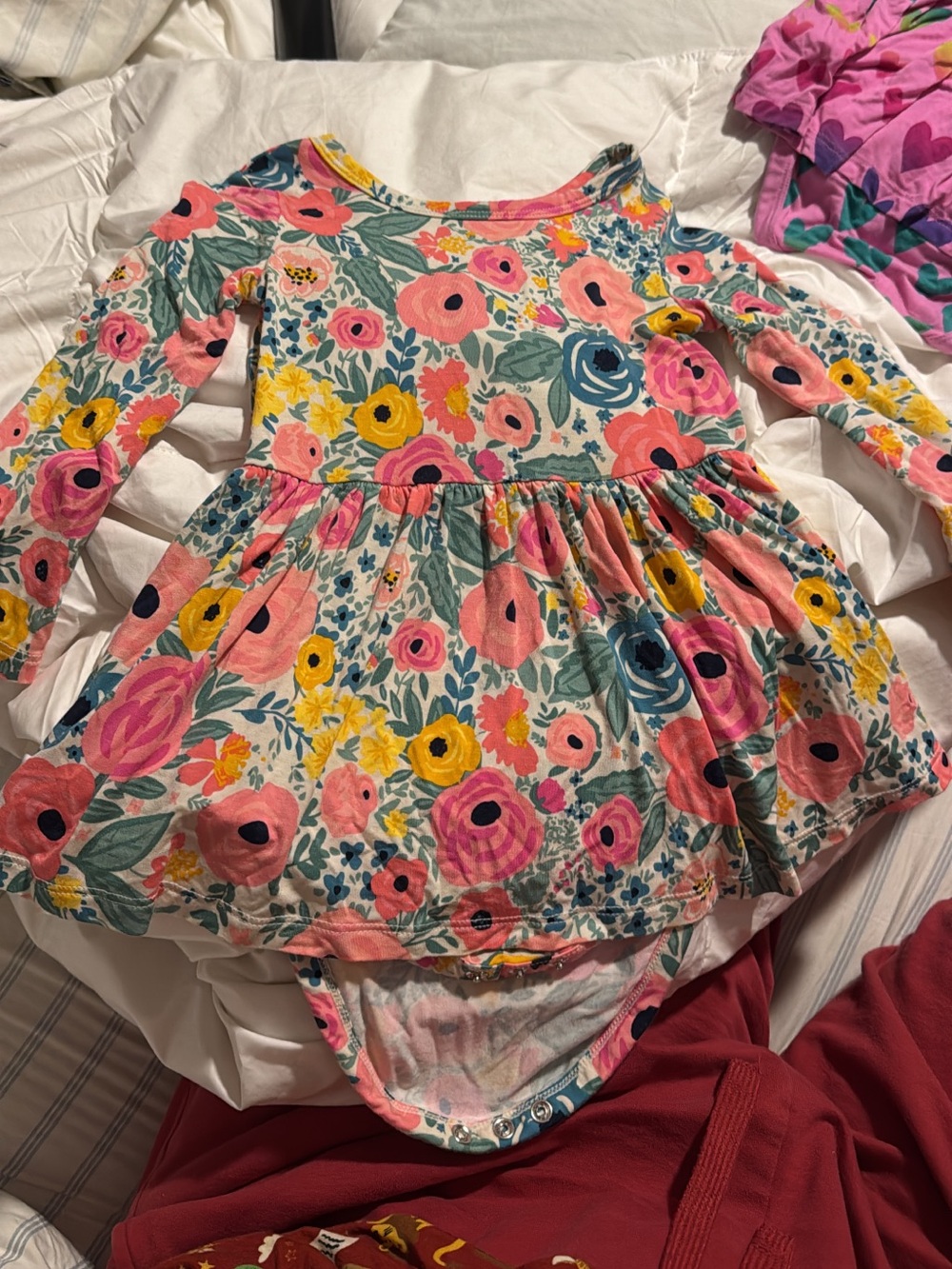 LITTLE SLEEPIES - Floral Long-Sleeve Ruffle Hem Baby Dress